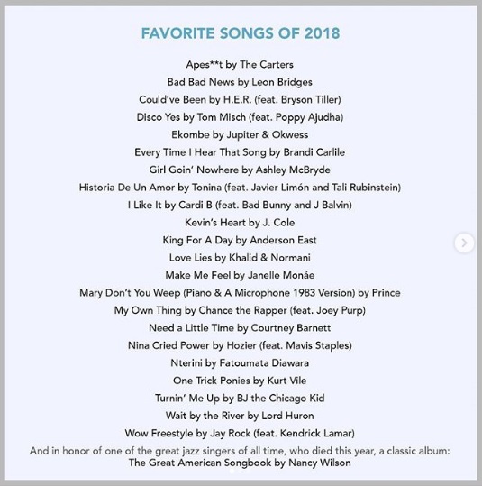 Daftar Buku, Film, dan Lagu Favorit Barack Obama Sepanjang Tahun 2018