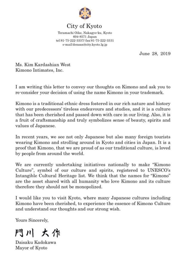 Keberatan Penggunaan “Kimono” Sebagai Brand Pakaian Dalam, Wali Kota Kyoto Kirim Surat Kepada Kim Kardashian