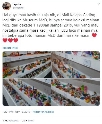 Museum Koleksi Mainan McDonald’s Dibuka di Mall Artha Gading