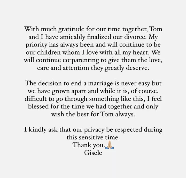 13 Tahun Menikah, Gisele Bündchen dan Tom Brady Putuskan Bercerai